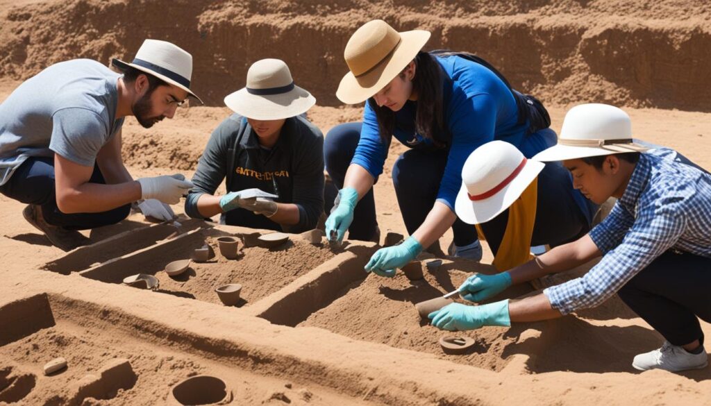 Students partaking in archaeological fieldwork